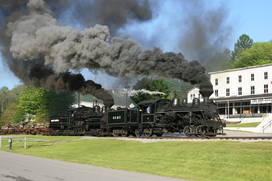 Cass Scenic Railroad Heisler #6 along with Shay #11
Wikimedia
Link: https://upload.wikimedia.org/wikipedia/commons/5/5d/Cass_Scenic_Railroad_State_Park_-_Heisler_6_and_Shay_11.jpg