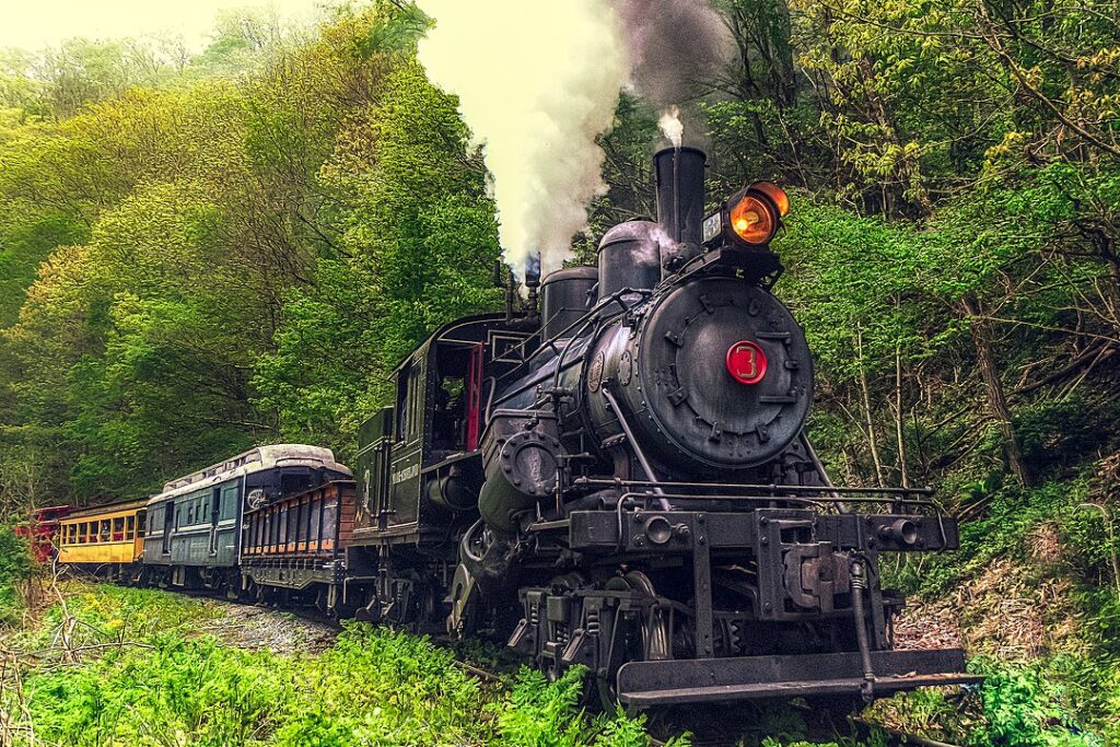 Climax locomotive #3 of the Durbin and Greenbrier Valley Railroad
Wikimedia
Link: https://upload.wikimedia.org/wikipedia/commons/thumb/5/56/Engine_Three_at_Chestnut_Hollow_Bend_-_Durbin_and_Greenbrier_Valley_Railroad_-_West_Virginia%2C_USA_-_16_May_2013.jpg/1280px-Engine_Three_at_Chestnut_Hollow_Bend_-_Durbin_and_Greenbrier_Valley_Railroad_-_West_Virginia%2C_USA_-_16_May_2013.jpg