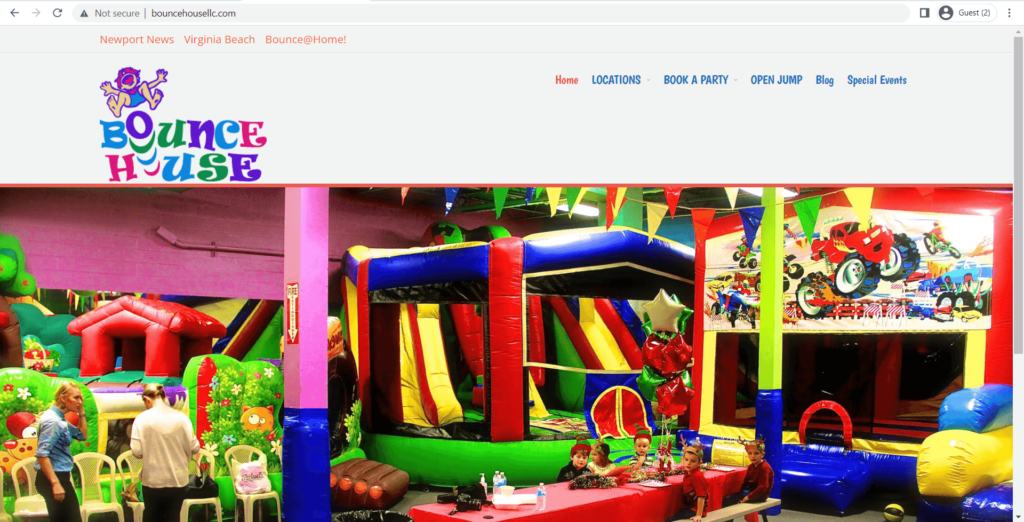 Homepage of Bounce House's website
Link: http://bouncehousellc.com/