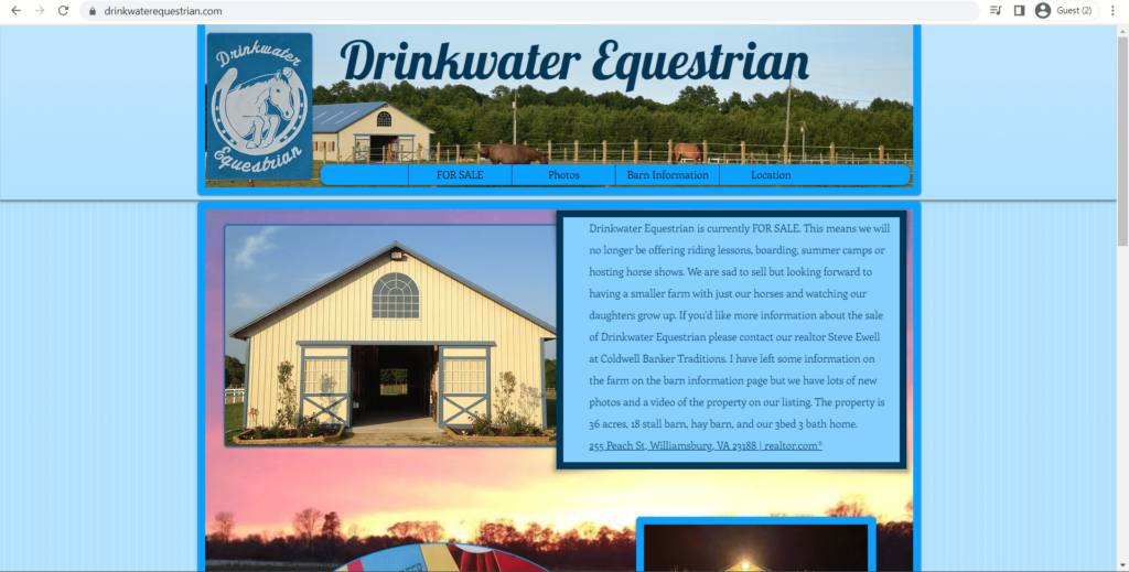 Homepage of Drinkwater Equestrian's website
Link: https://www.drinkwaterequestrian.com/