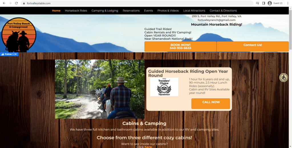 Homepage of Fort Valley Ranch's website
Link: https://www.fortvalleystable.com/