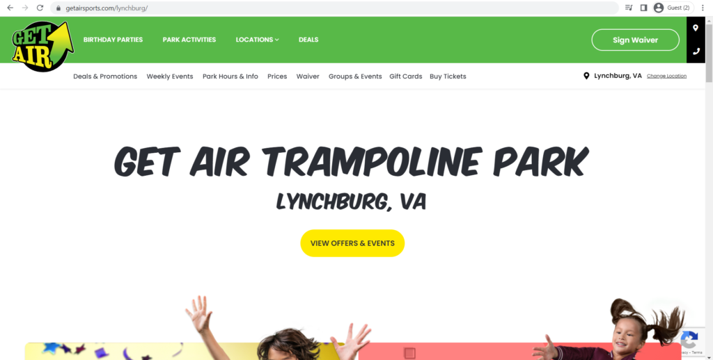 Homepage of Get Air Trampoline Park - Lynchburg's website
Link: https://getairsports.com/lynchburg/