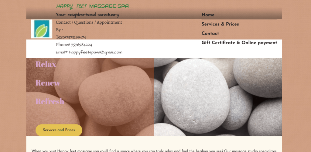 Homepage of Hand Feet Massage Spa / happyfeetmassagespa.com