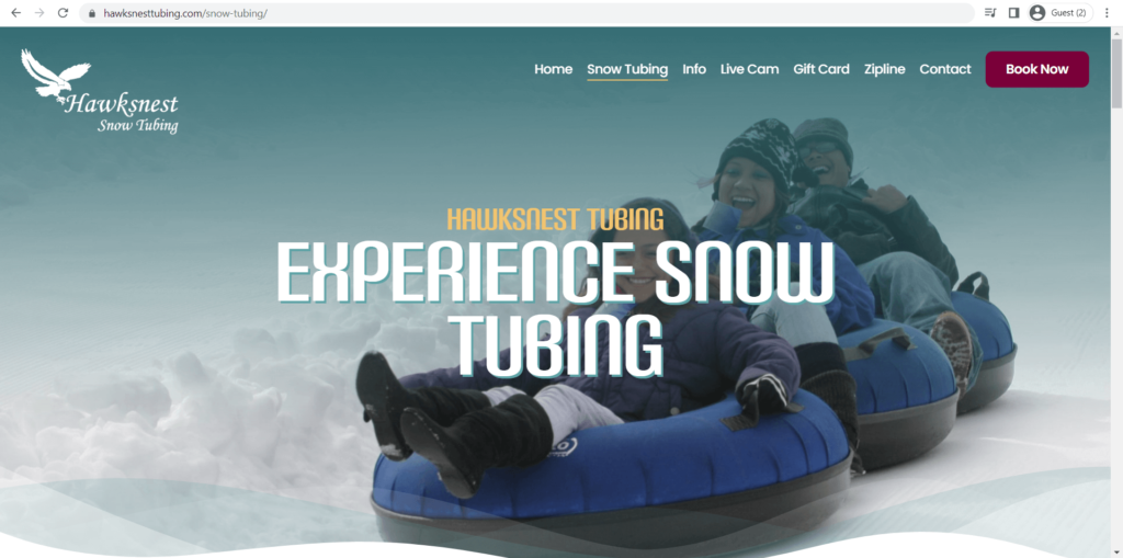 Homepage of Hawksnest Snow Tubing and Zipline's website
Link: https://hawksnesttubing.com/snow-tubing/