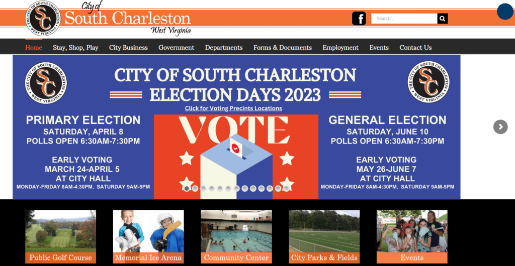 Homepage of city of south charleston 
Link: https://cityofsouthcharleston.com