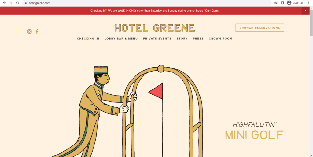 Homepage of Hotel Greene's website
Link: https://www.hotelgreene.com/