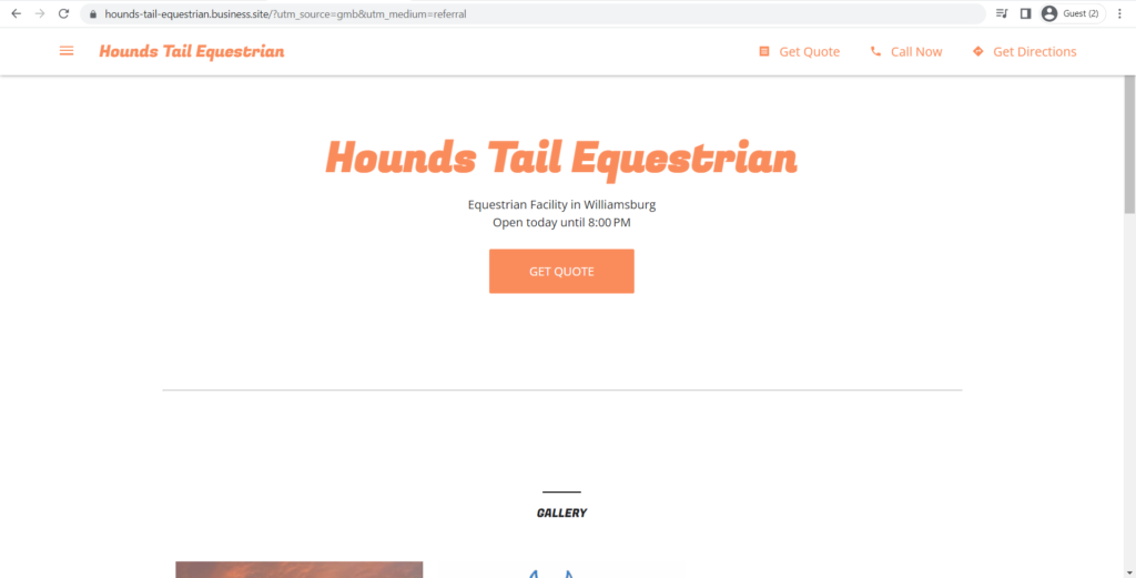 Homepage of Hounds Tail Equestrian's website
Link: https://hounds-tail-equestrian.business.site/?utm_source=gmb&utm_medium=referral