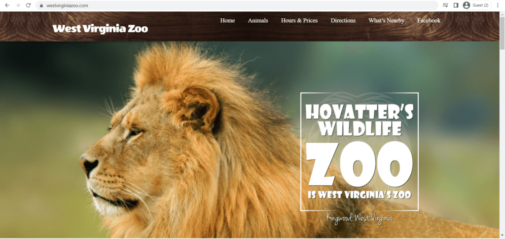 Homepage of Hovatter's Wildlife Zoo's website
Link: https://www.westvirginiazoo.com/