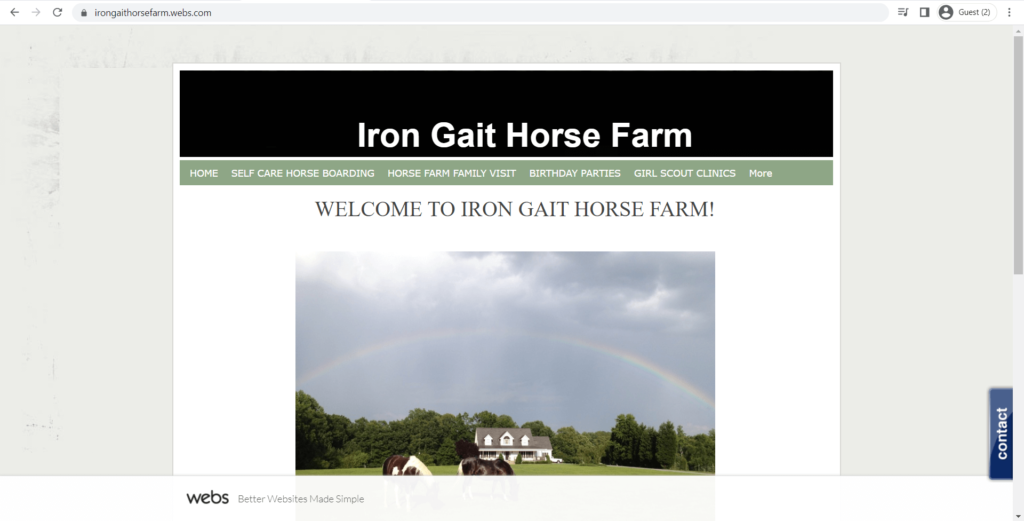 Homepage of Iron Gait Horse Farm's website
Link: https://irongaithorsefarm.webs.com/