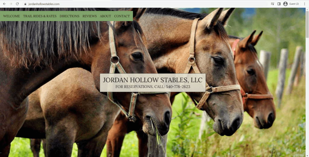 Homepage of Jordan Hollow Stables' website
Link: jordanhollowstables.com