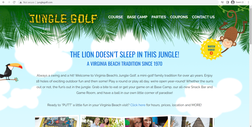 Homepage of Jungle Golf of Virginia Beach's website
Link: http://www.junglegolf.com/
