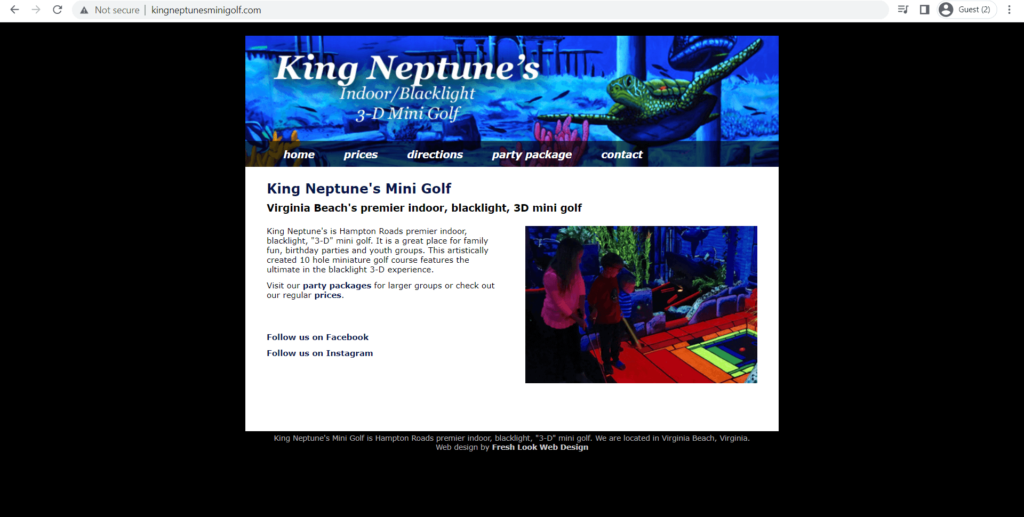 Homepage of King Neptune's Mini Golf's website
Link: http://www.kingneptunesminigolf.com/