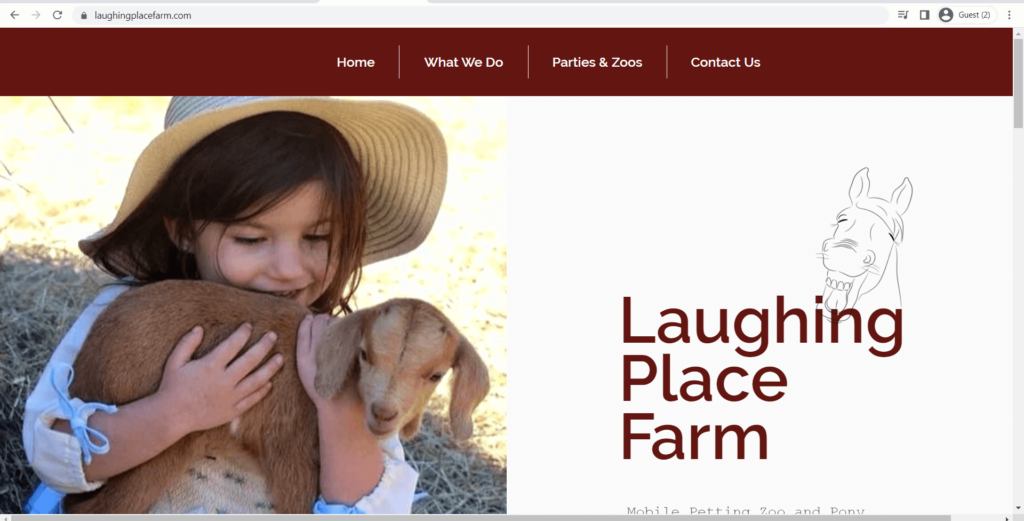 Homepage of Laughing Place Farm's website
Link: https://www.laughingplacefarm.com/