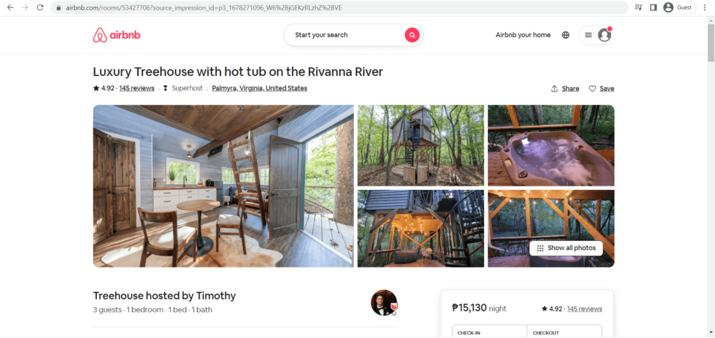 Luxury Treehouse as seen on Airbnb's website
Link: https://www.airbnb.com/rooms/53427706?source_impression_id=p3_1678271096_W6%2BjGEKzRLzhZ%2BVE