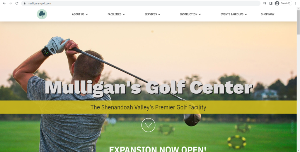 Homepage of Mulligan's Golf Center's website
Link: https://www.mulligans-golf.com/