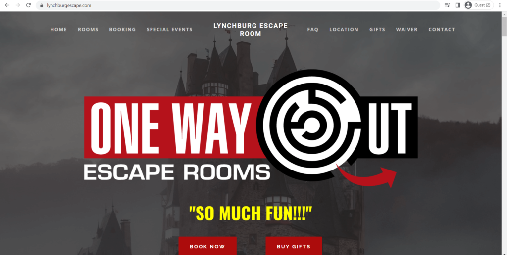 Homepage of One Way Out Lynchburg, VA Escape Room's website
Link: https://www.lynchburgescape.com/