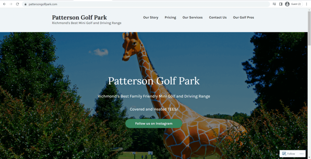 Homepage of Patterson Golf Park's website
Link: https://pattersongolfpark.com/