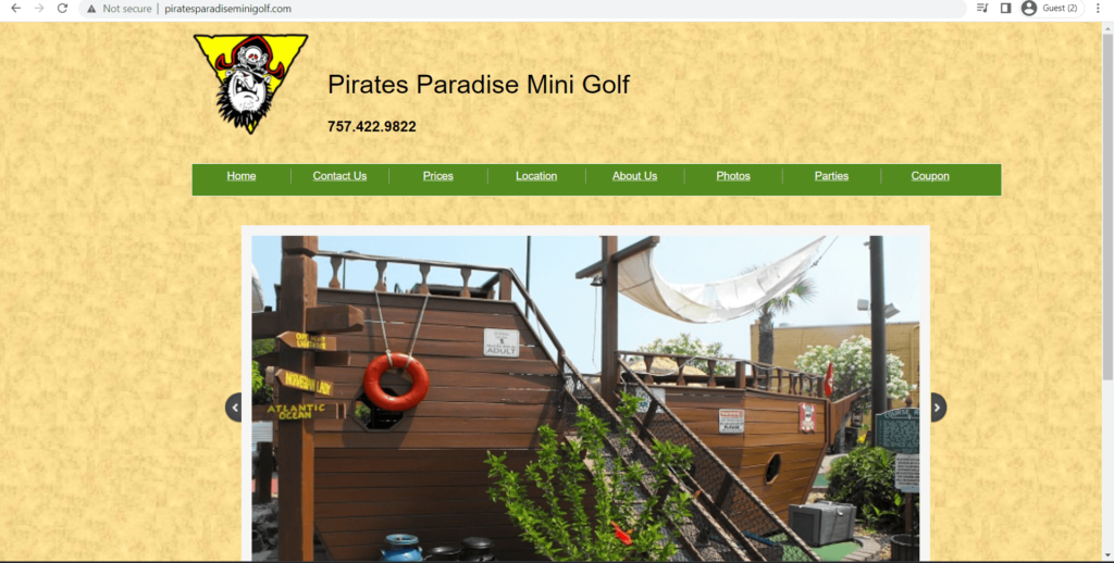 Homepage of Pirates Paradise Mini Golf's website
Link: http://www.piratesparadiseminigolf.com/