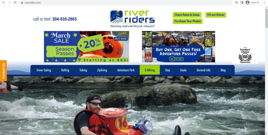Homepage of River Riders Family Adventure Resort's website
Link: https://www.riverriders.com/