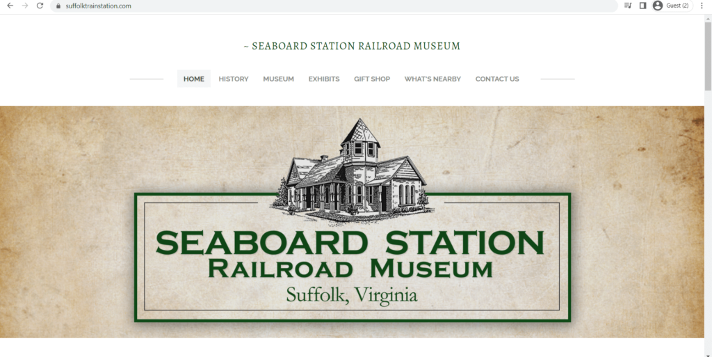 Homepage of Suffolk Seaboard Station Railroad Museum's website
Link: https://www.suffolktrainstation.com/