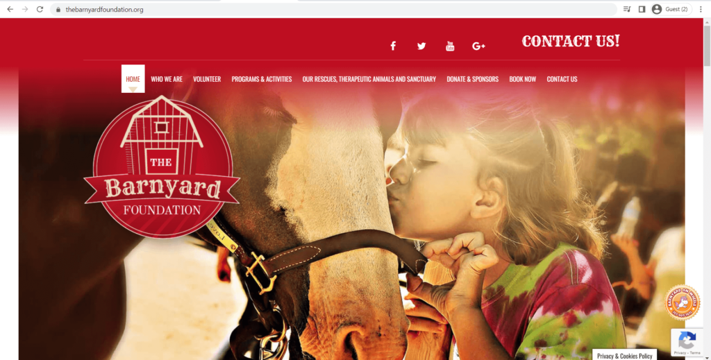 Homepage of The Barnyard Foundation's website
Link: https://thebarnyardfoundation.org/