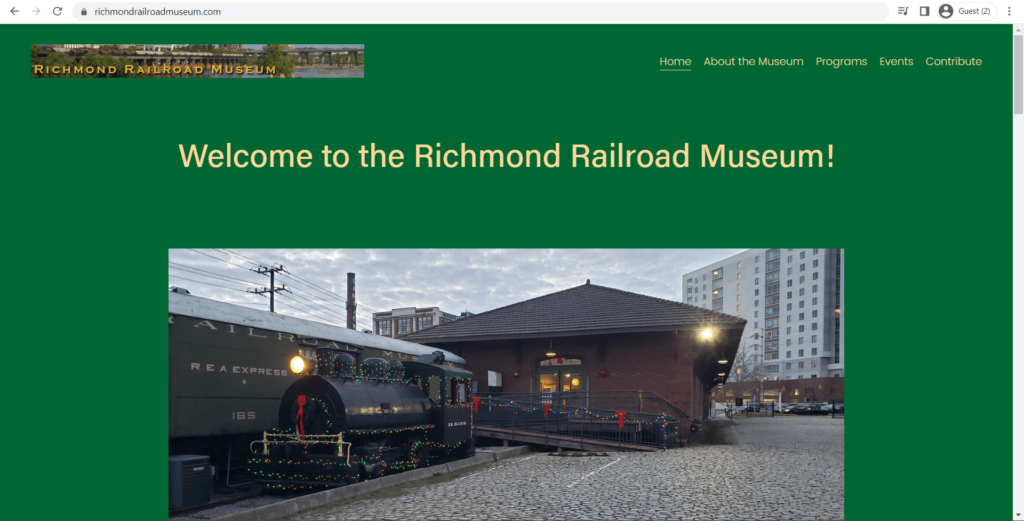 Homepage of The Richmond Railroad Museum's website
Link: https://www.richmondrailroadmuseum.com/