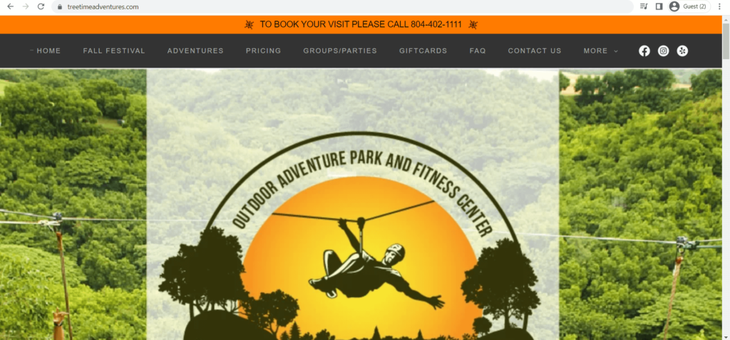 Homepage of Tree Time Adventures' website
Link: https://treetimeadventures.com/
