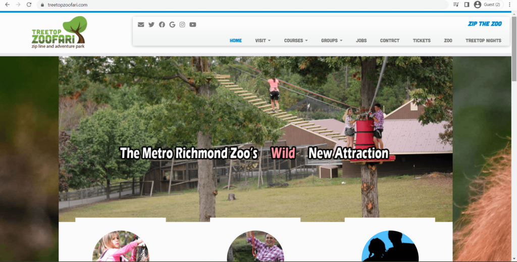 Homepage of Treetop Zoofari Zipline and Adventure Park's website
Link: https://treetopzoofari.com/