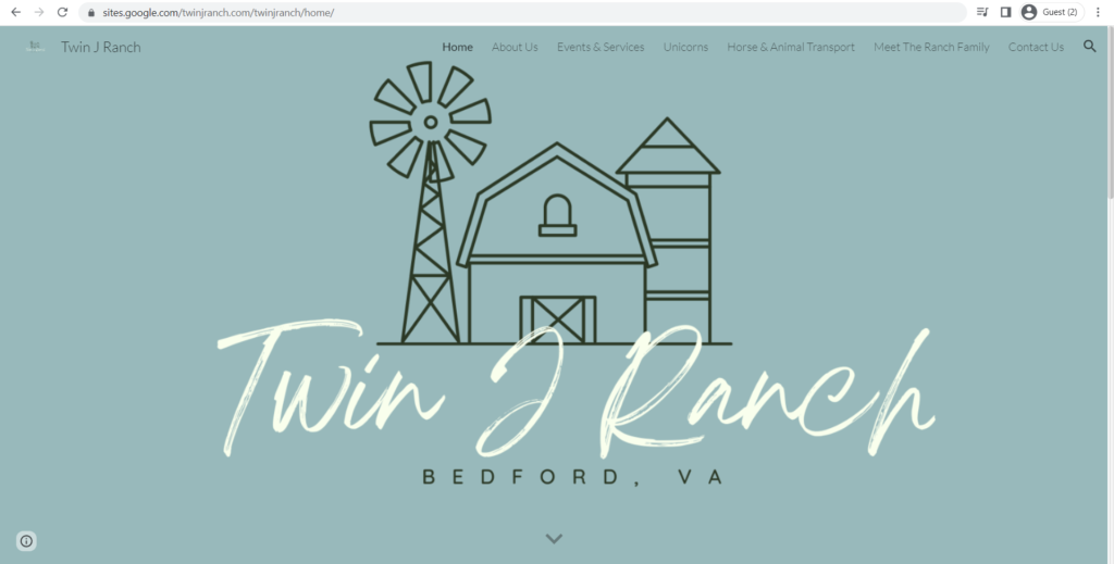 Homepage of Twin J Ranch's website
Link: https://sites.google.com/twinjranch.com/twinjranch/home/