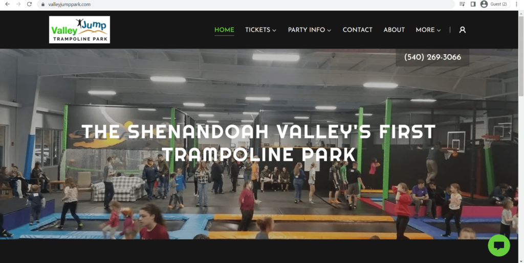 Homepage of Valley Jump Park's website
Link: https://valleyjumppark.com/