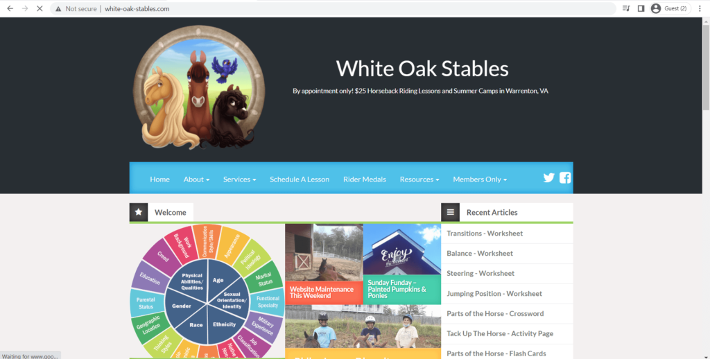 Homepage of White Oak Stables' website
Link: http://white-oak-stables.com/