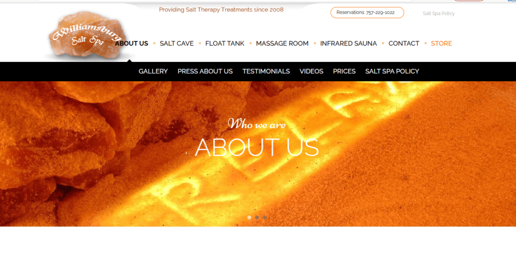 Homepage of Williamsburg Salt Spa / williamsburgsaltspa.com